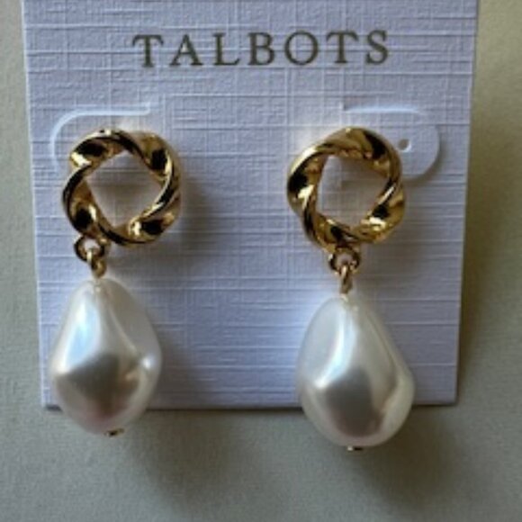 TALBOTS -  Organic Pearl Drop Earrings  - NWT - Picture 4 of 5